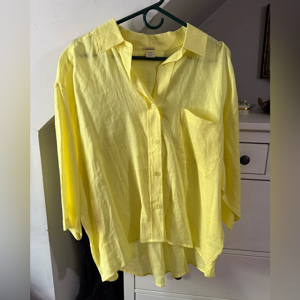 Magaschoni canary Yellow Linen Button-Down Blouse New